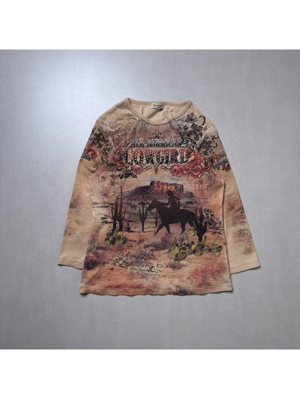Y2K Cactus All American Cowgirl Western Graphic Top Medium
